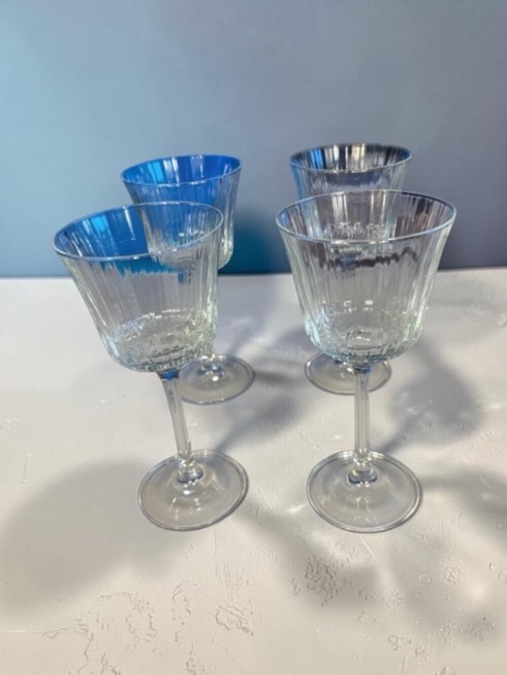 Vintage Cristal D’Arques Grand Meridian Ribbed Wine Glasses-Set of 4 Clear